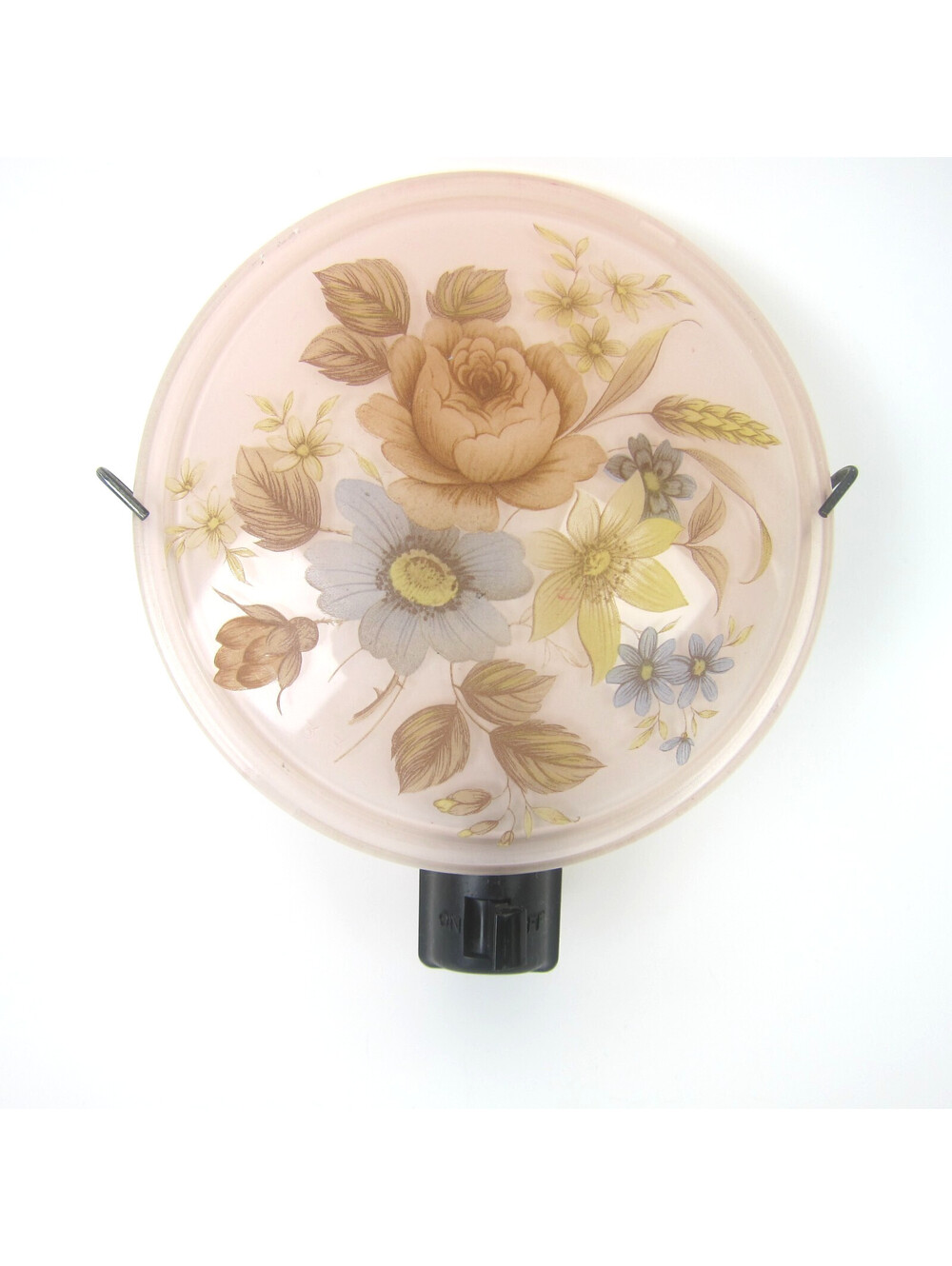Vintage Floral Plug-in Night Light Pink Glass Shade Yellow Blue Flowers WORKS